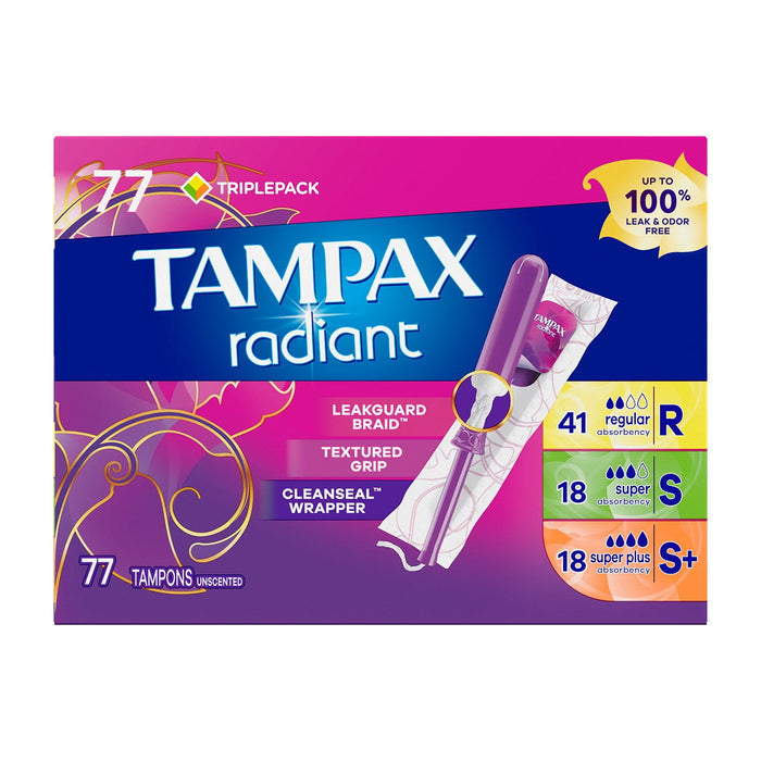 Tampax Radiant Tampons in Kenya - Trio Pack 77 Count