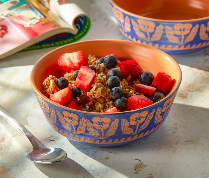 Teppi Pansy Blue and Orange Stoneware Cereal/Side Bowls - lollygag
