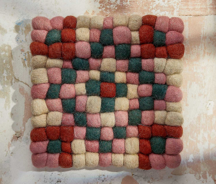 Terra Dot large Trivet - LollygagDanica Studio Hand-Felted Pom-Pom Large Dot Trivet Set - lollygag