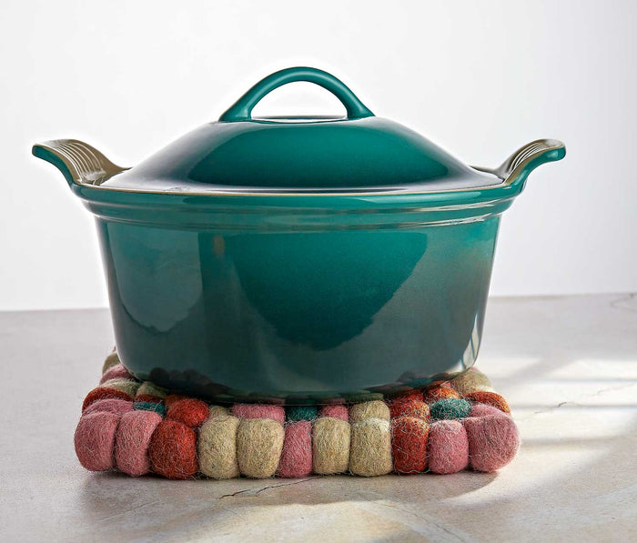 Terra Dot large Trivet - LollygagDanica Studio Hand-Felted Pom-Pom Large Dot Trivet Set - lollygag