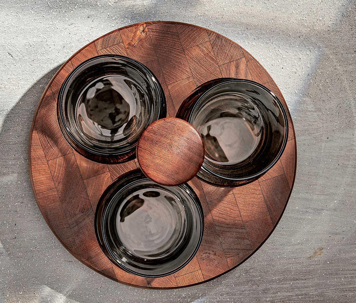 vintage Teak Wood & Rocks Glasses  Caddy Set