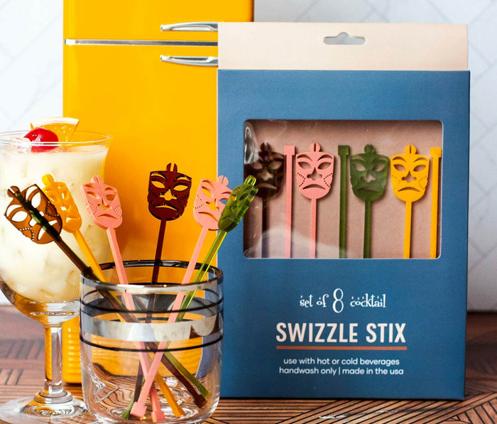 Tiki Mask Retro Beverage Mixing Swizzle Stix packaging