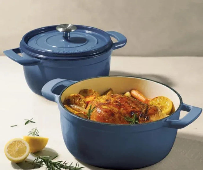 Tramontina 4 and 6 Quart Cast Iron Dutch Oven Set, Blue - Front