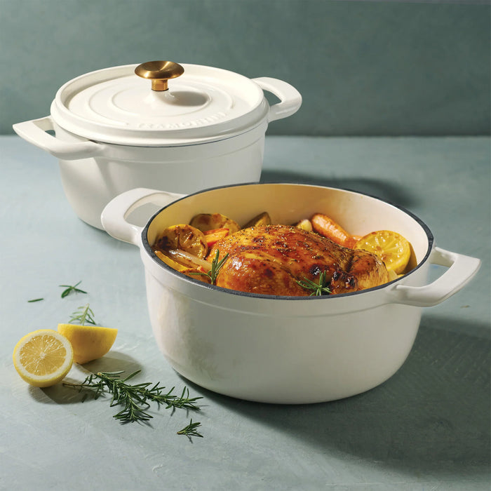 Tramontina 4 and 6 Quart Cast Iron Dutch Oven Set, White - Front