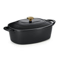 Tramontina Cast Iron Oval Dutch Oven Pot with Lid, Black with Gold - Front