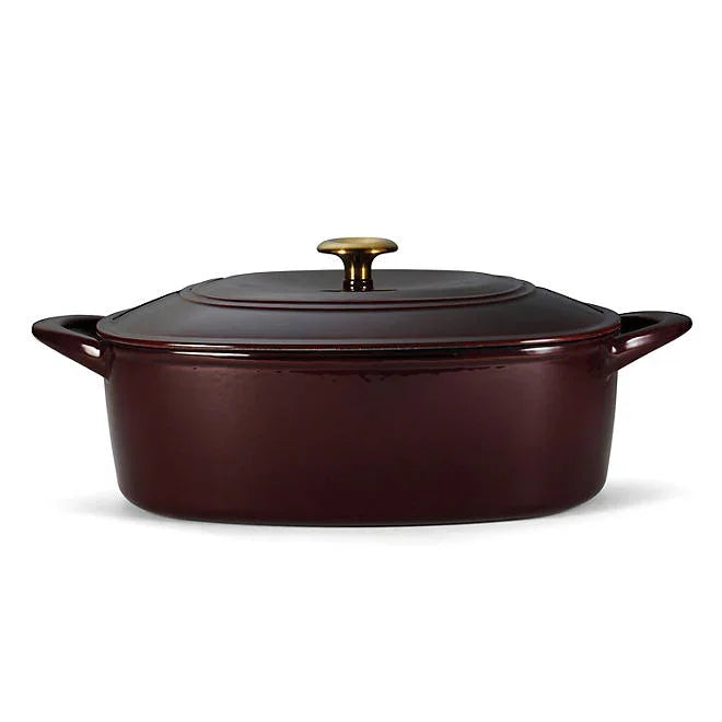 Tramontina Cast Iron Oval Dutch Oven Pot with Lid, CranBerry - Detail 3