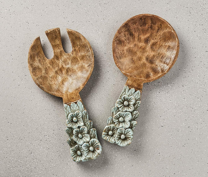 Artisan Hand-Carved Mango Wood Salad Servers: Set of 2 - lollygag
