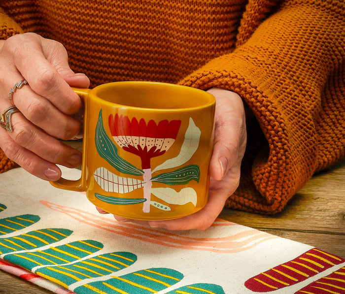 Danica Venus Flower illustrated ochre midi studio mug - lollygag