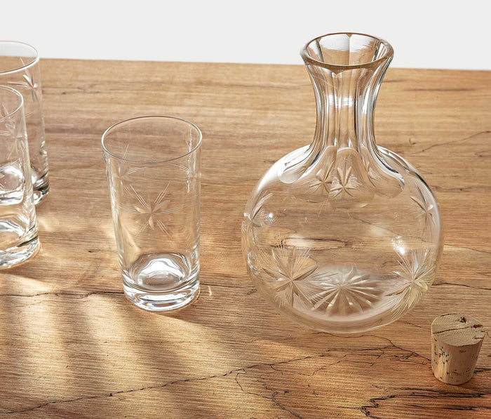 Vintage MCM Atomic Starburst Etched Carafe and Glasses Set - Lollygag.co