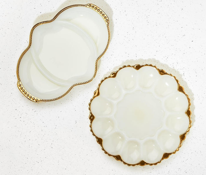 Vintage Marilyn Milk Fire King Glass Egg Dish - lollygag