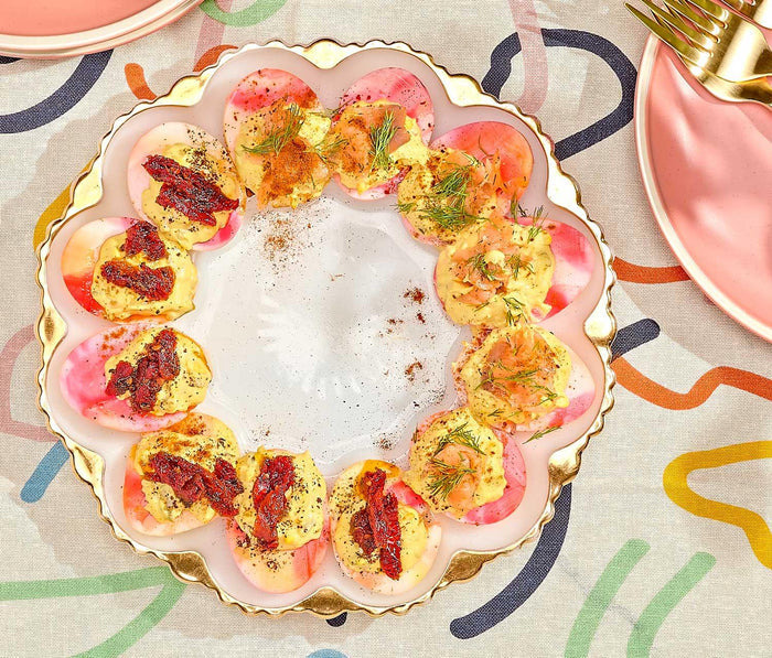 Vintage Fire King Marilyn Milk Glass Egg Dish & Tidbits Server Set