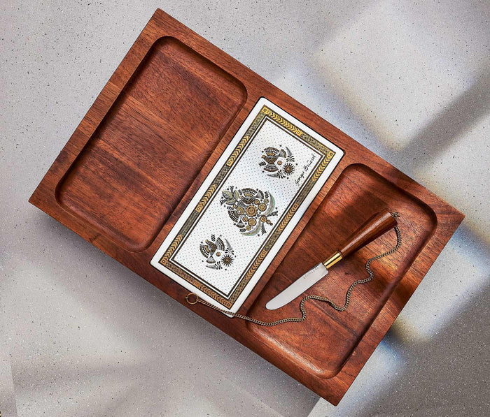 Vintage Georges Briard Peace Doves Long Cheese Board Set