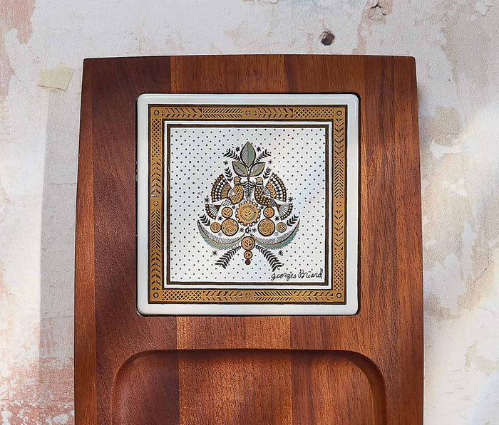 Vintage Georges Briard Peace Doves Teak Cheese Board Set - Lollygag.co