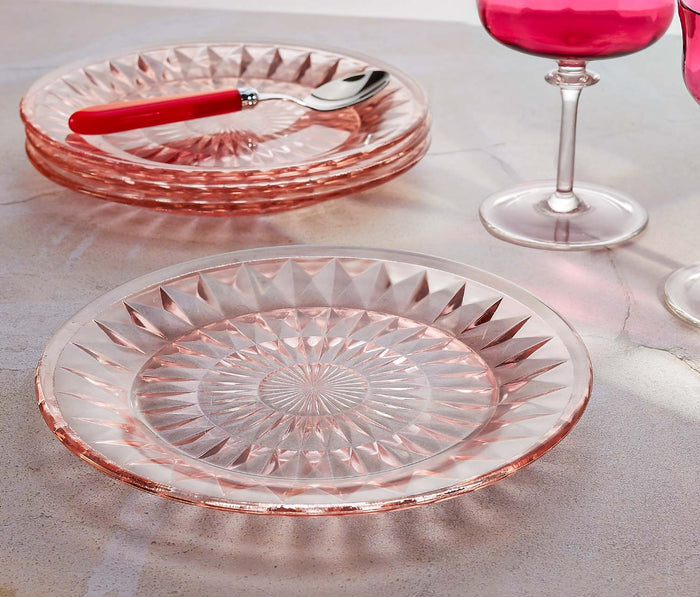 Vintage Windsor Diamond Pink Glass Side Plates Set-Lollygag