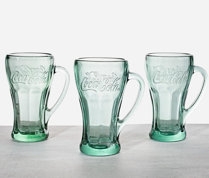Vintage Libbey Coca Cola Coke Mugs with Handles Heavy Green Glass: Set of 3 - lollygag