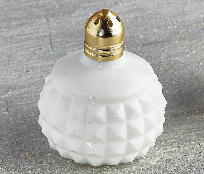 Vintage Milk Glass Hobnail/Studded Mini Salt & Pepper Shaker set with gold tops
