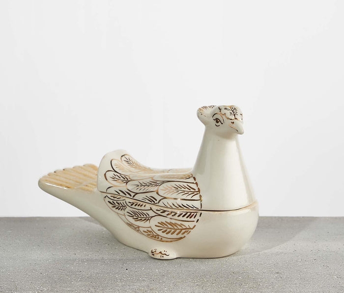 Vintage Regalia White and Gold Peacock Dish & Spoon Set - lollygag