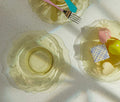 Depression Glass gold dessert plates with flower pattern - lollygag
