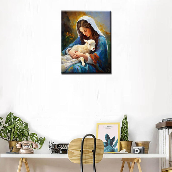 Virgin Mary Holding Sheep Paint by Numbers