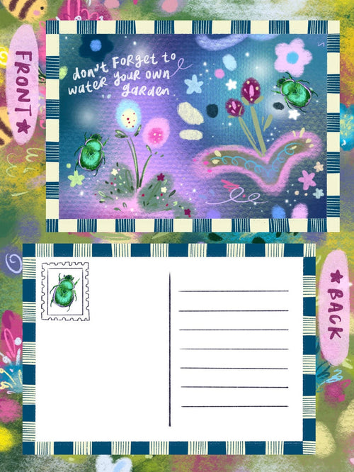 'water your garden' postcard