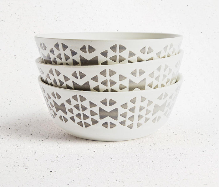 Zephyr Imprint Ivory & Grey Geo Patterned Bowls