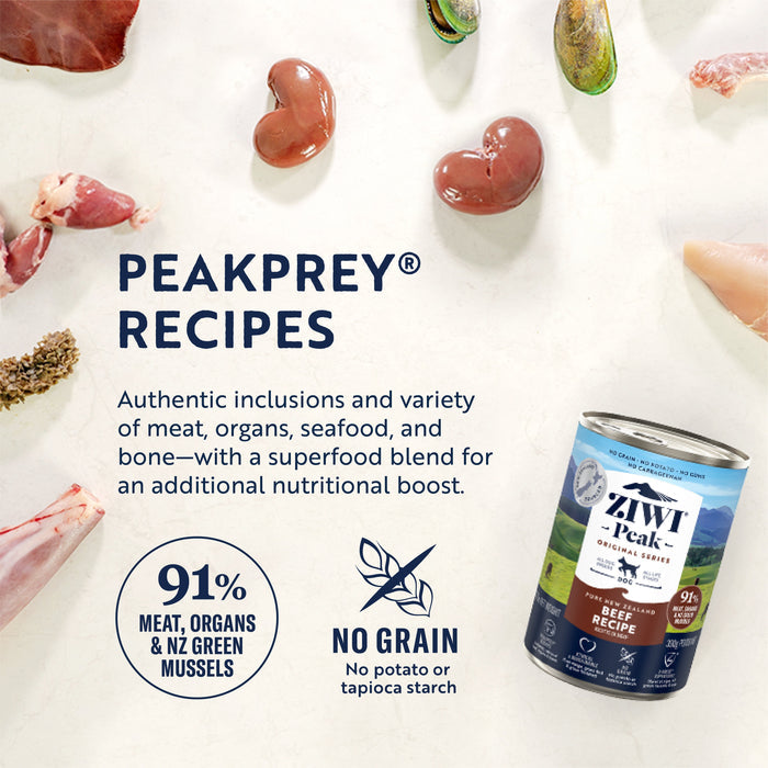 ZIWI Peak Wet Beef Recipe Dog Food 390g x 12