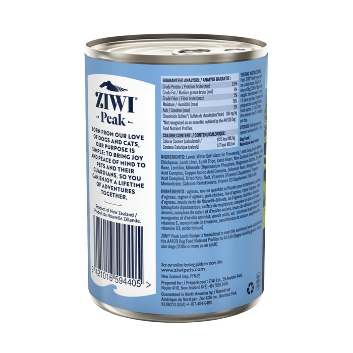 ZIWI Peak Wet Lamb Recipe Dog Food 390g x 12